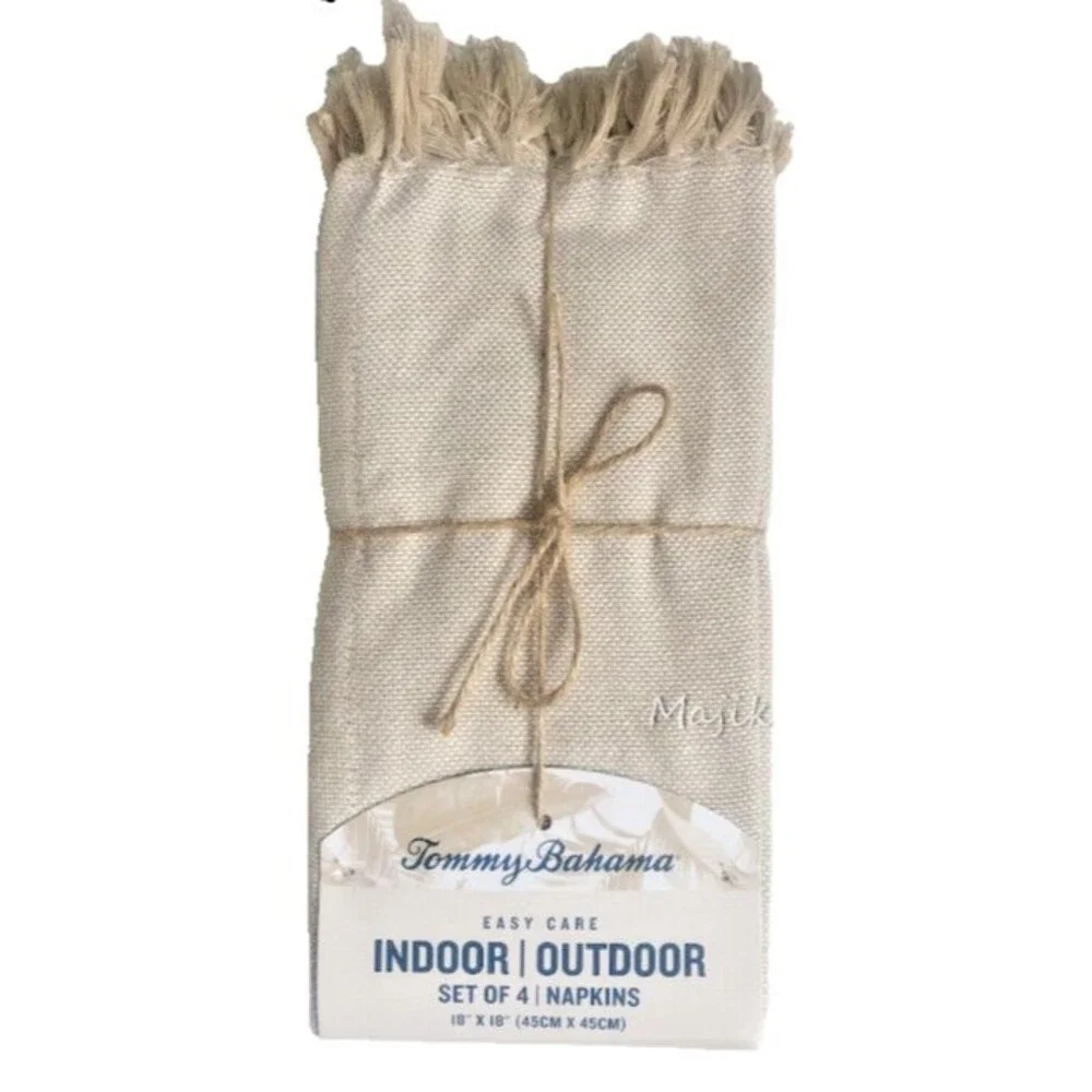 Tommy Bahama Fabric Napkins Set of 4 Beige Fringe Summer Indoor Outdoor